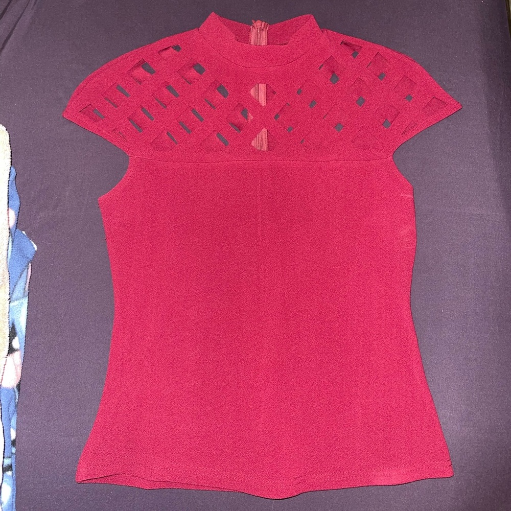 Red Cutout Tight Fit Party Shirt